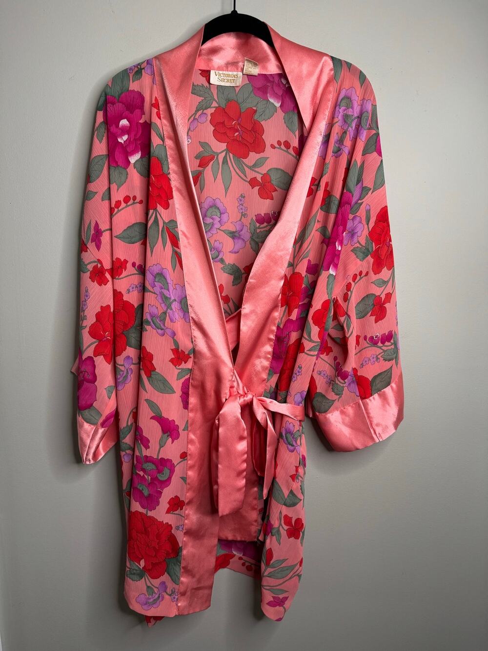 Victoria’s Secret Gold Label Vintage 90s Pink Floral Belted Wrap Robe One Size